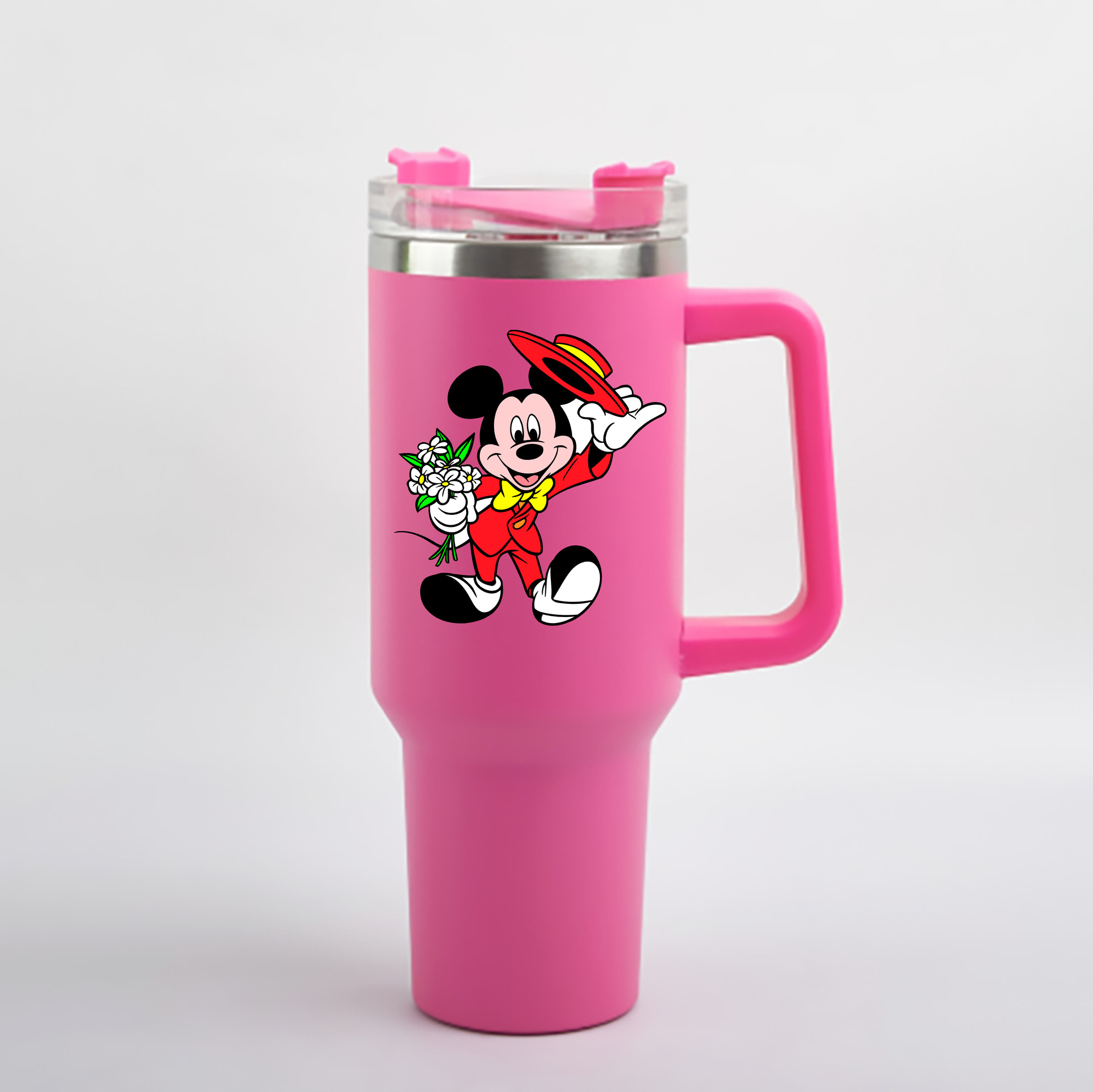 （画像用） ミッキーマウス Mickey Mouse 1200mL車用タンブラー - クリスタルステッカー（プラスチックストロー付き）